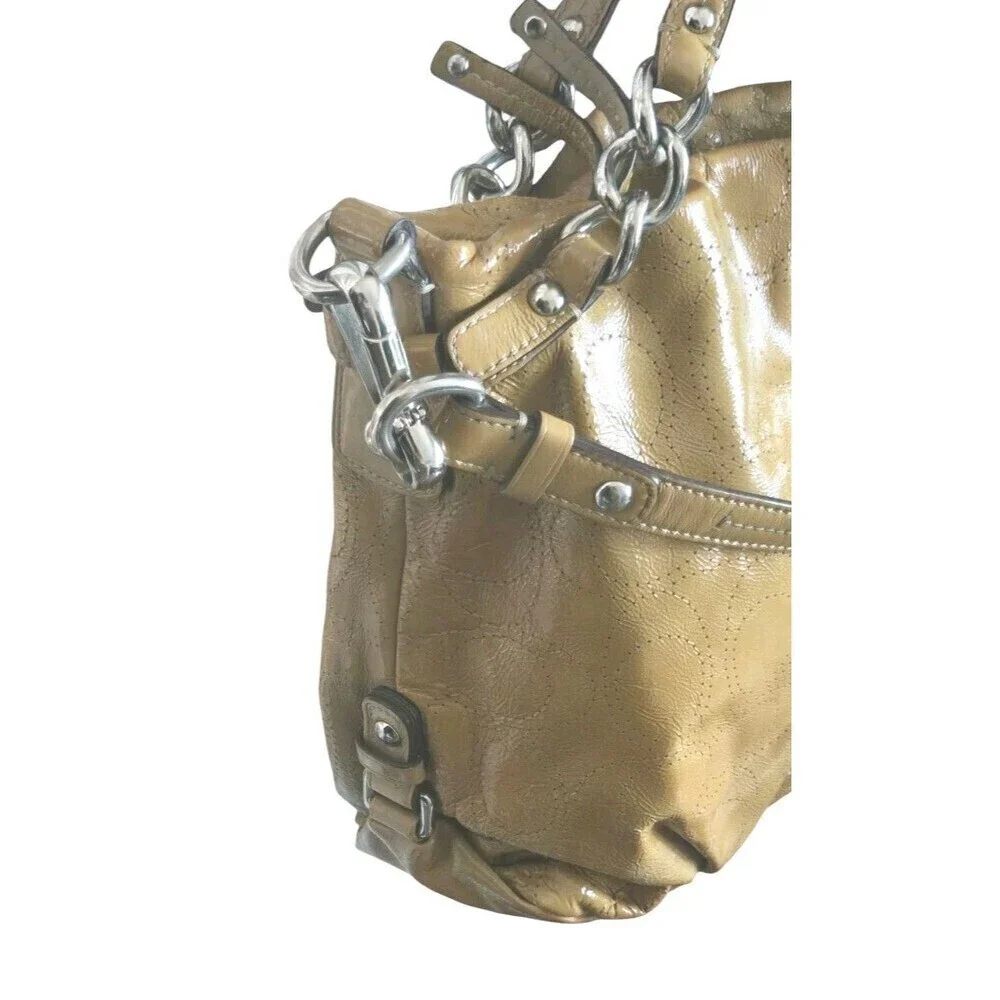 Coach Perforated Patent Leather Shoulder Bag Brook Putty